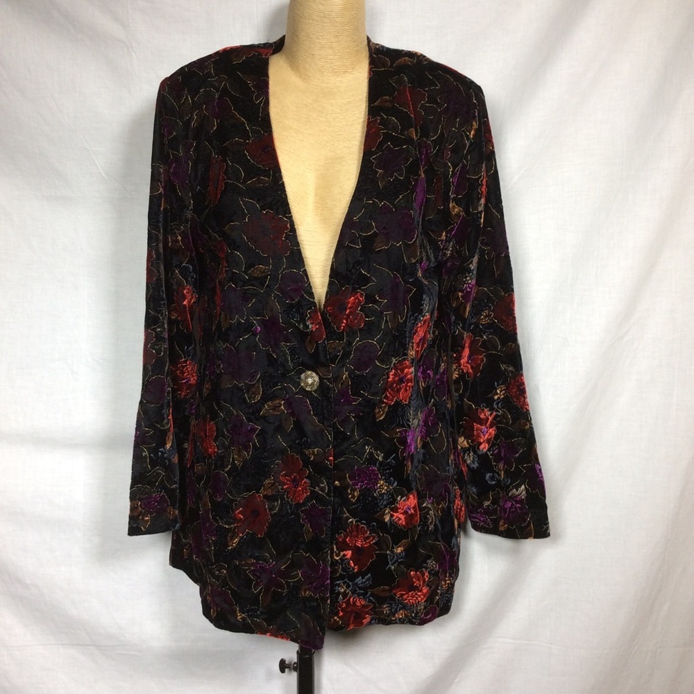 Tre’s Paquette Womens Velvet Black/Red Floral Jacket VTG Sz L